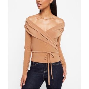 EXPRESS Off The Shoulder Long Sleeve Wrap Top